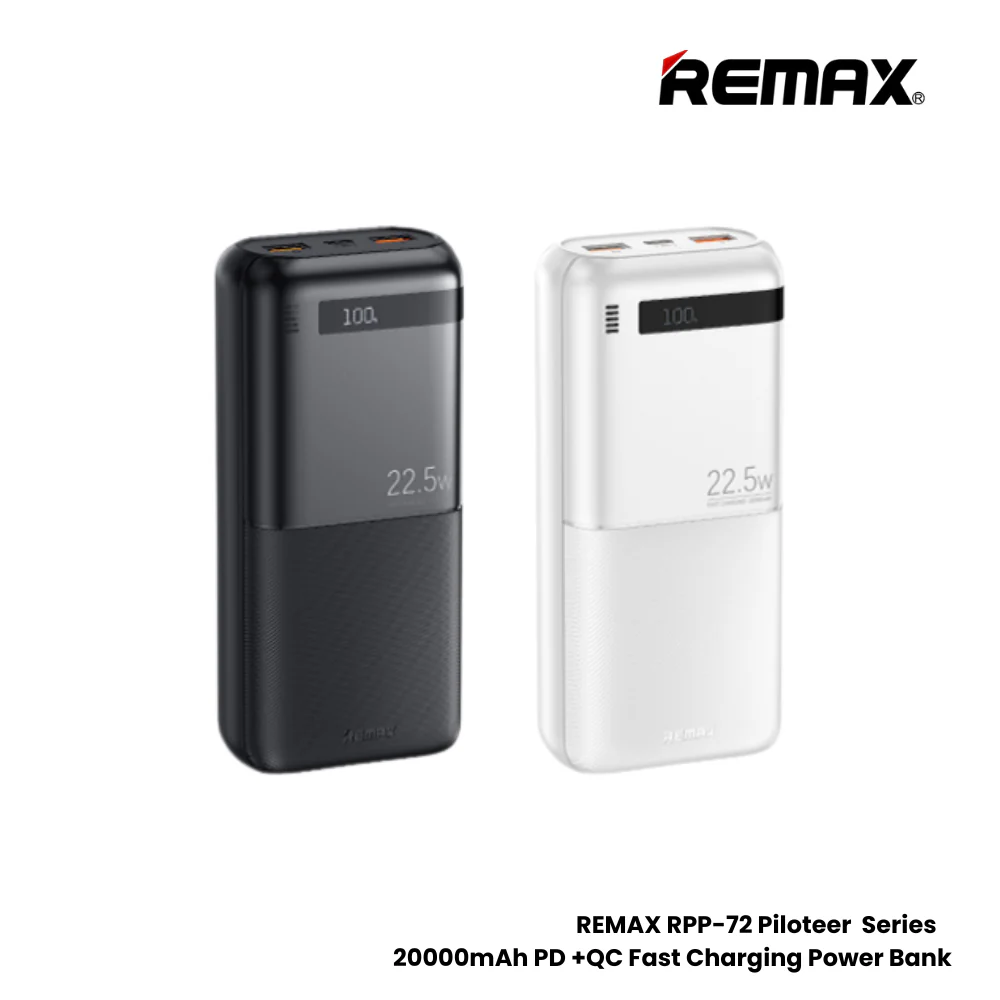 REMAX---RPP-72 20000MAH PILOTEER SERIES 20W+22.5W PD+QC FAST CHARGING POWER BANK (INPUT-TYPE-C) (OUTPUT- 2USB/TYPE-C) (212812) (NPL-9/2024)