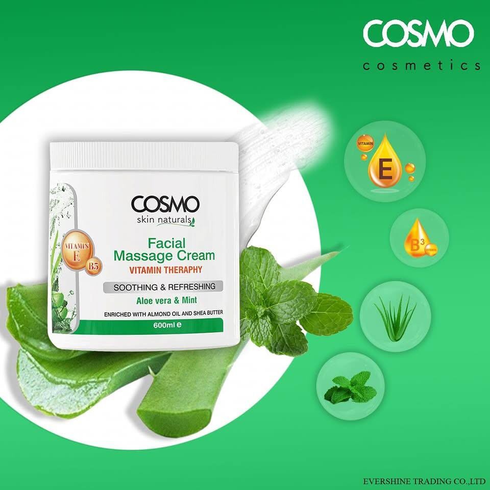 Cosmo Facial Massage Cream Aloe Vera & Mint - 600ml (Exp , Jun , 24 , 2027 )