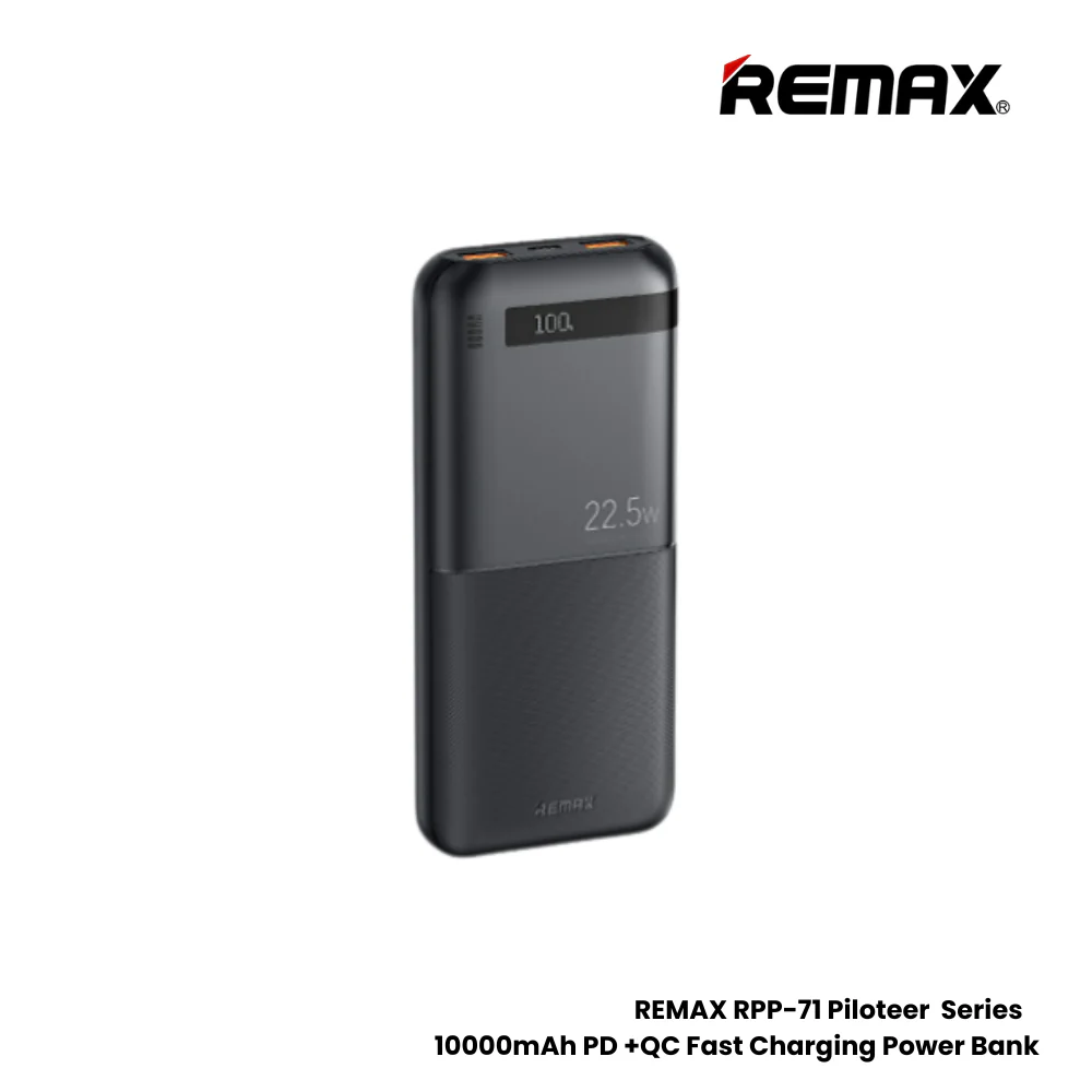 REMAX---RPP-71 10000MAH PILOTEER SERIES 20W+22.5W PD+QC FAST CHARGING POWER BANK (INPUT-TYPE-C) (OUTPUT- 2USB/TYPE-C) (212782) (NPL-9/2024)