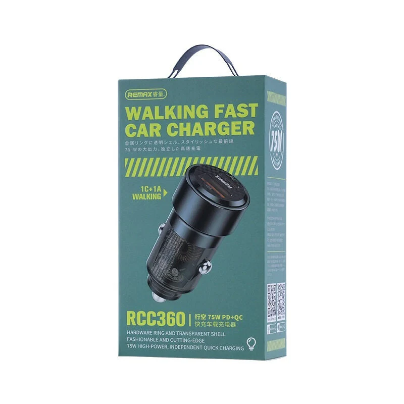 REMAX---RCC360 WALKING SERIES 75W FAST CAR CHARGER (1USB+1PD) (209133) (NPL-8/2023)