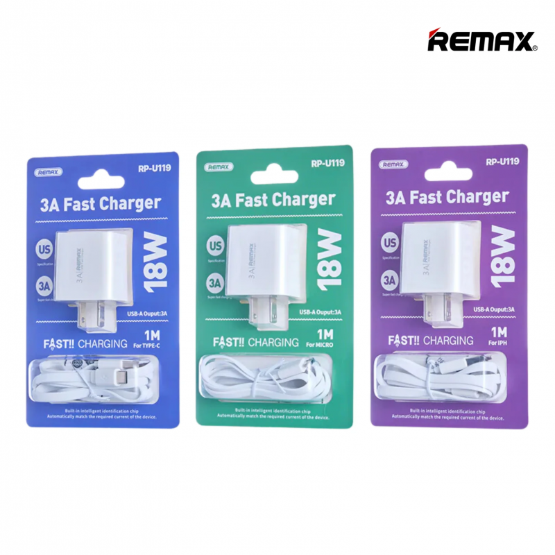 REMAX---RP-U119 MICRO KIDDY SERIES 18W FAST CHARGER SET (3A) (1M) (US) (208877) (NPL-10/2023)