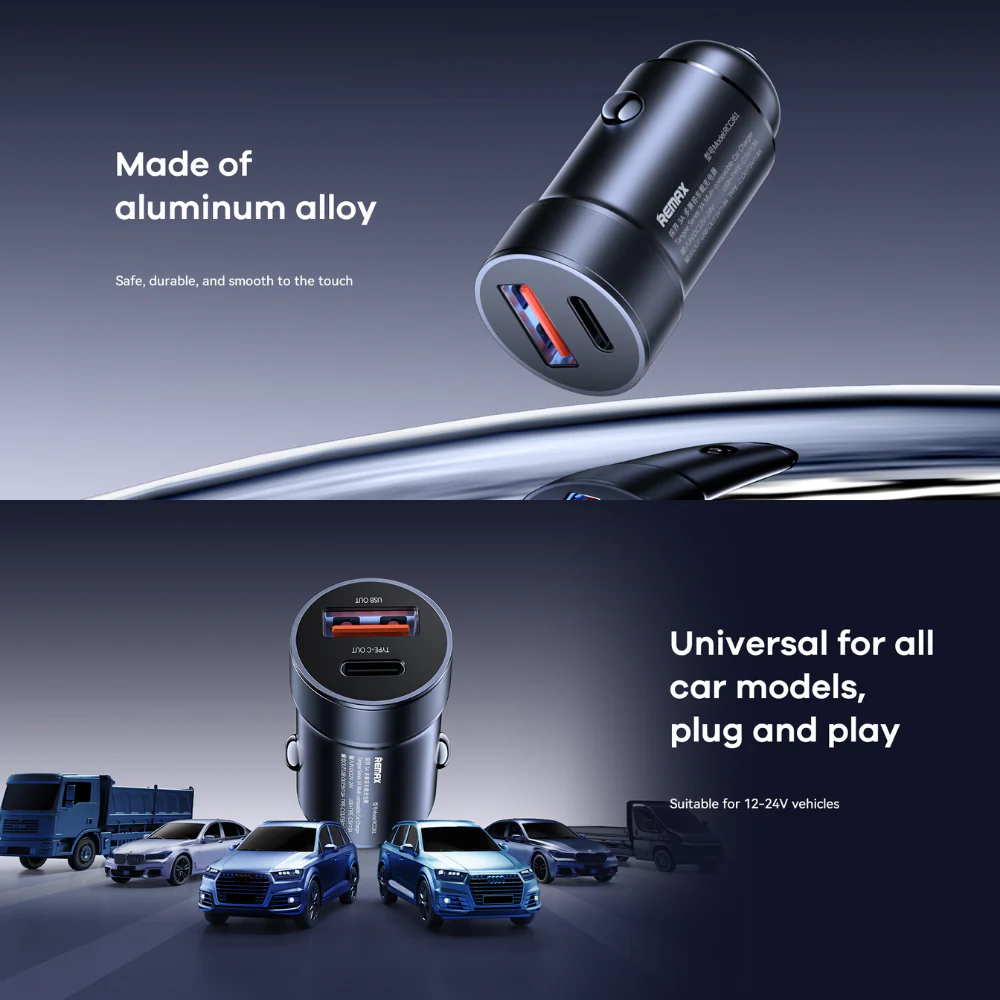 REMAX---RCC361 TANGEE SERIES 3A MULTI-COMPATIBLE CAR CHARGER (1USB+1PD) (151595) (NPL-9/2024)