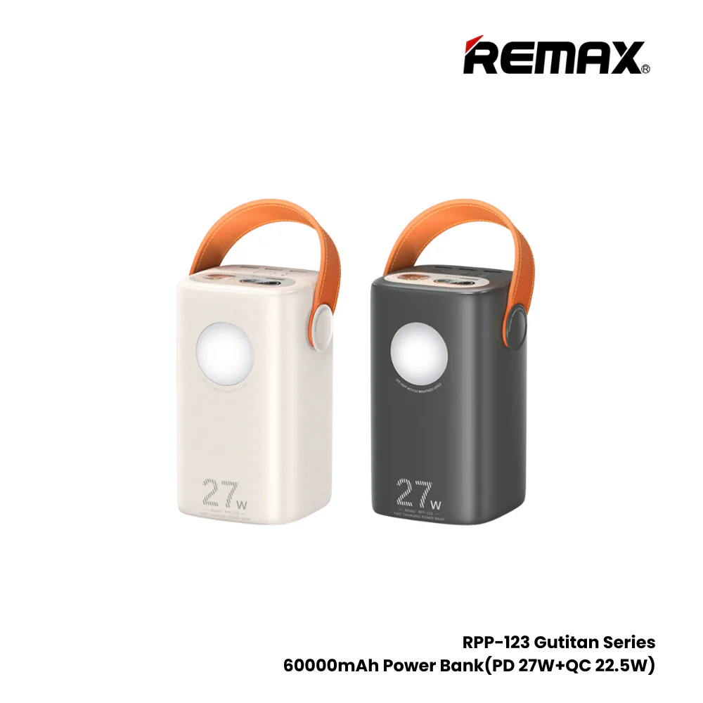 REMAX---RPP-123 60000MAH GUTITAN SERIES 27W+22.5W PD+QC OUTDOOR POWER BANK WITH LIGHT (INPUT-2TYPE-C) (OUTPUT-3USB/TYPE-C2) (220572) (NPL-6/2024)