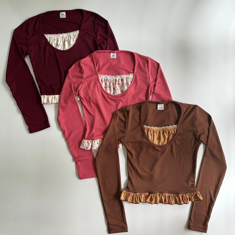 Crown Myanmar Floral Ruffle Long Sleeve ( 106 )