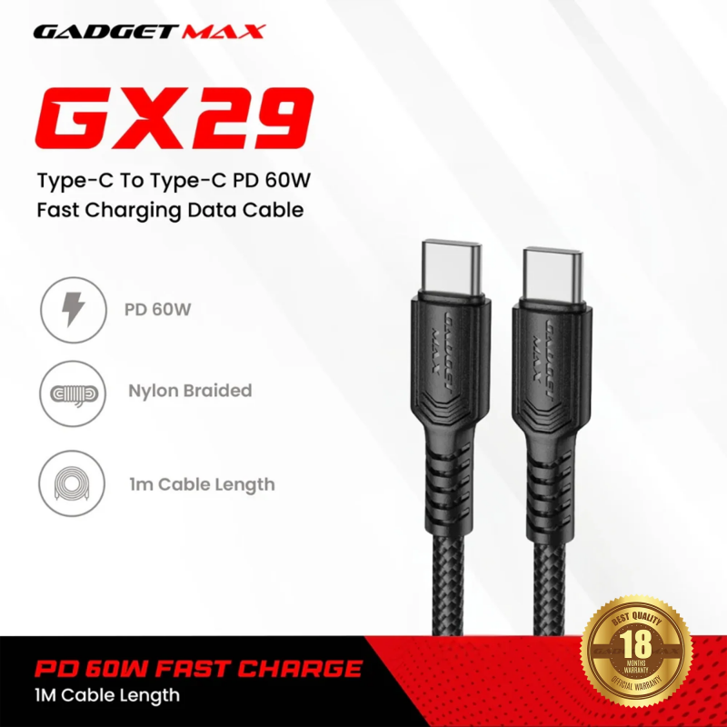GADGET MAX - GX29 C-C Woven Series Type-C To Type-C Fast Charging Data Cable (60W)