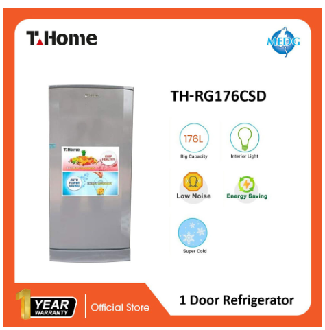 T-Home 176 Liter, One Door Refrigerator TH-RG176CSD-GR