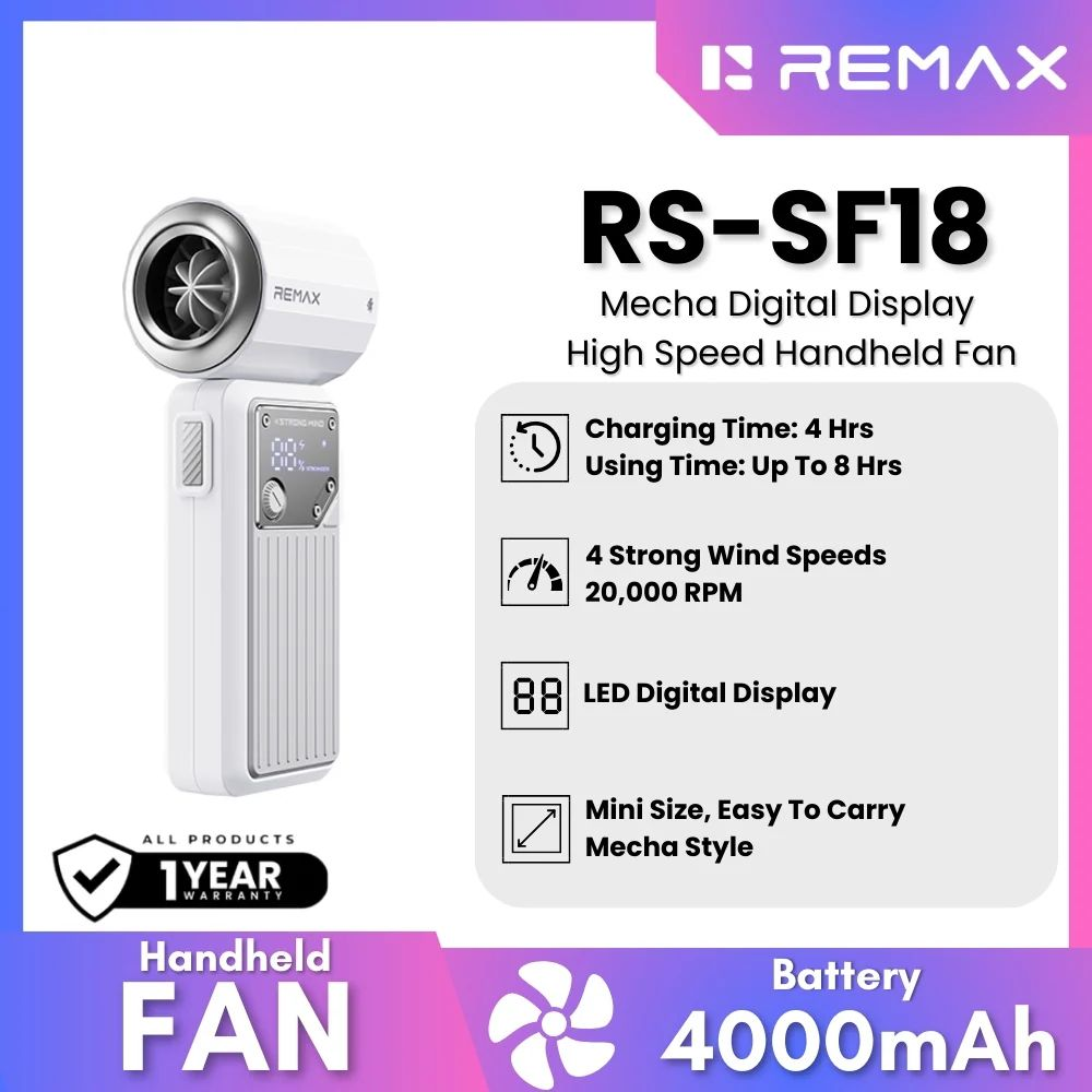 REMAX - RS-SF18 Mecha Digital Display High Speed Handheld Fan( 4000mAh )