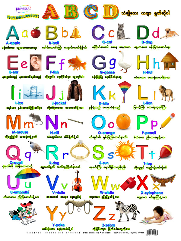 Universe A B C D သံချိုတေးကဗျာ သင်ကြားရေးပိုစတာ