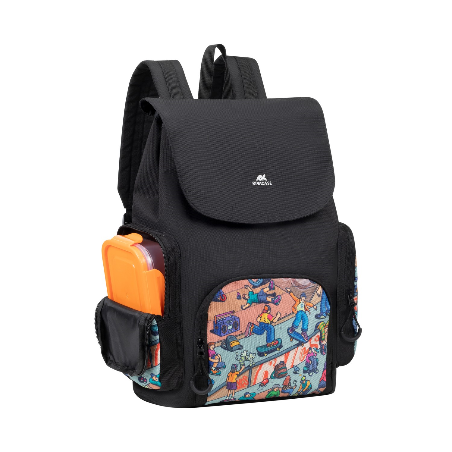 RIVACASE 5425 black Urban Print backpack "Skaters", 15L / 12