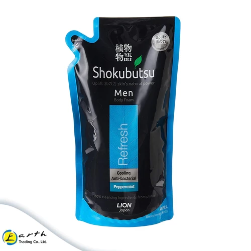 Shokubutsu Men Body Foam Cooling Anti-Bacterial Peppermint - Refill-Refresh-600ml